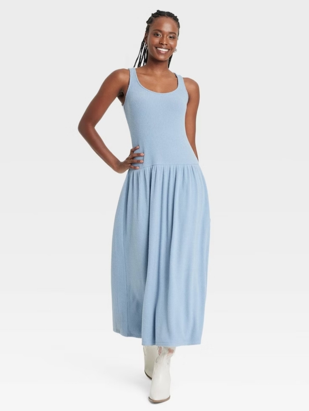 Universal Thread Drop Waist Ribbed Tank Maxi Dress in Baby Blue Women's Size XS